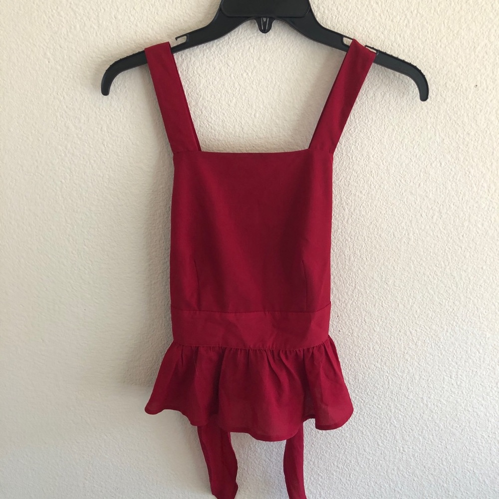 Red backless apron style tie top